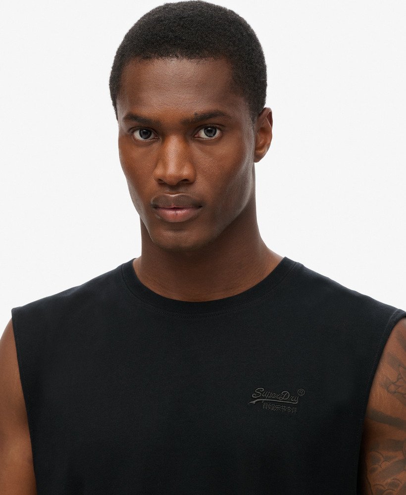 tanktop met essential-logo van biologisch katoen in zwart.