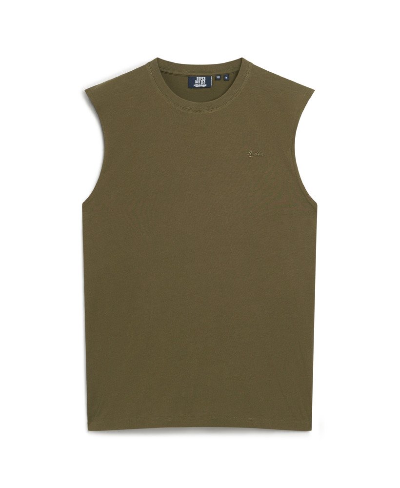 tanktop met essential logo van biologisch katoen in olijfgroen.