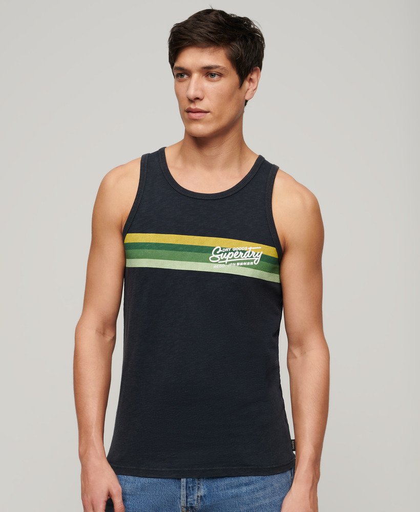 cali gestreept logo vesttop in eclipse navy slub