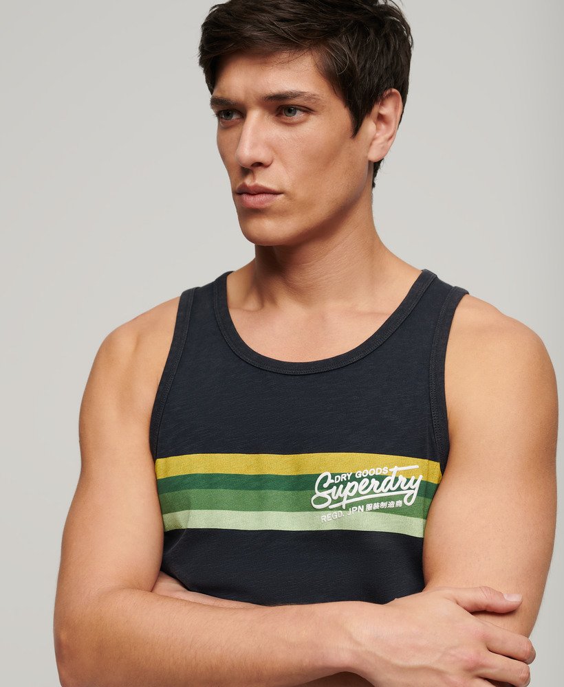 cali gestreept logo vesttop in eclipse navy slub