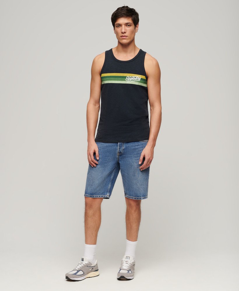 cali gestreept logo vesttop in eclipse navy slub