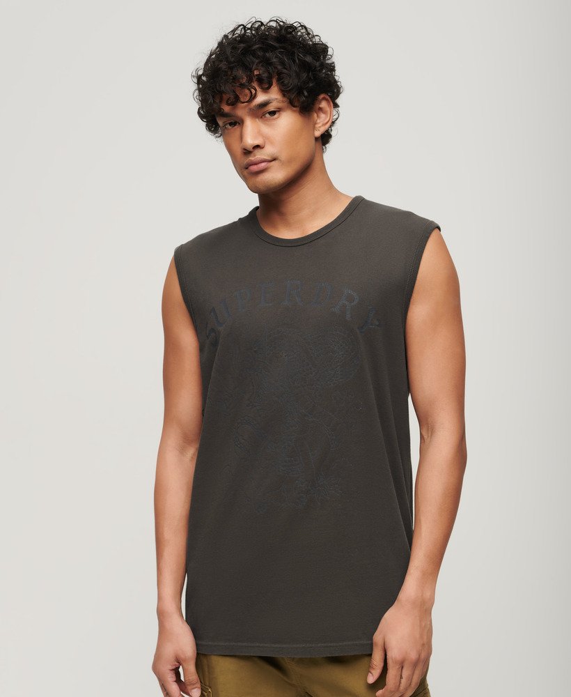 tattoo graphic tank top in vintage black