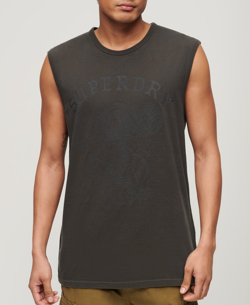 tattoo graphic tank top in vintage black
