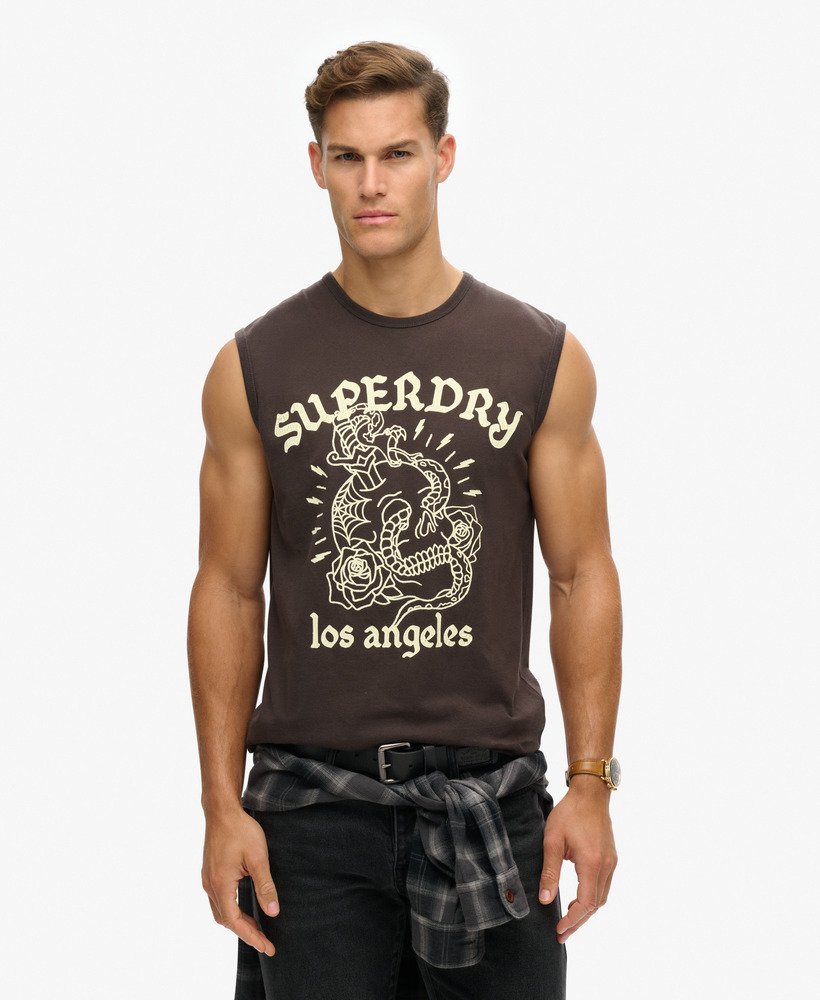 tattoo graphic tank top in bison black