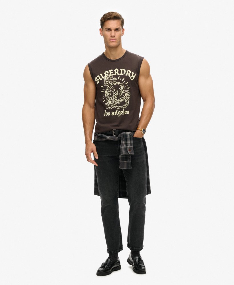tattoo graphic tank top in bison black