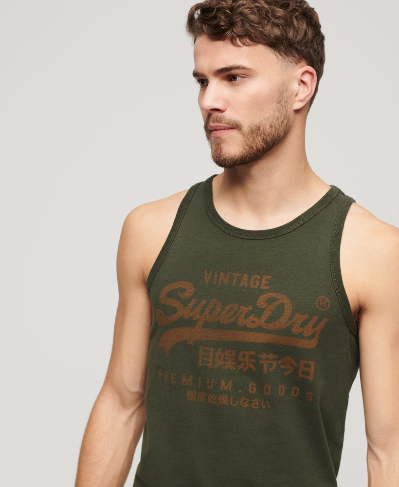 klassiek vintage logo-vest in olijfgroen afkomstig uit overtollige goederen.