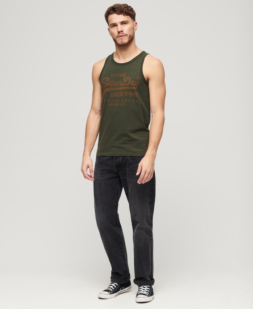 klassiek vintage logo-vest in olijfgroen afkomstig uit overtollige goederen.
