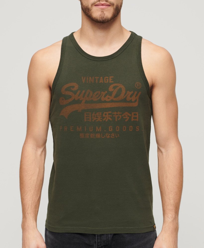 klassiek vintage logo-vest in olijfgroen afkomstig uit overtollige goederen.