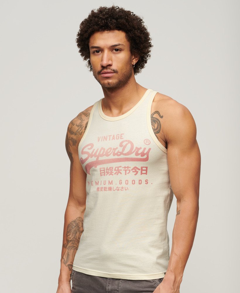 klassieke vintage vesttop met logo in crèmekleur.