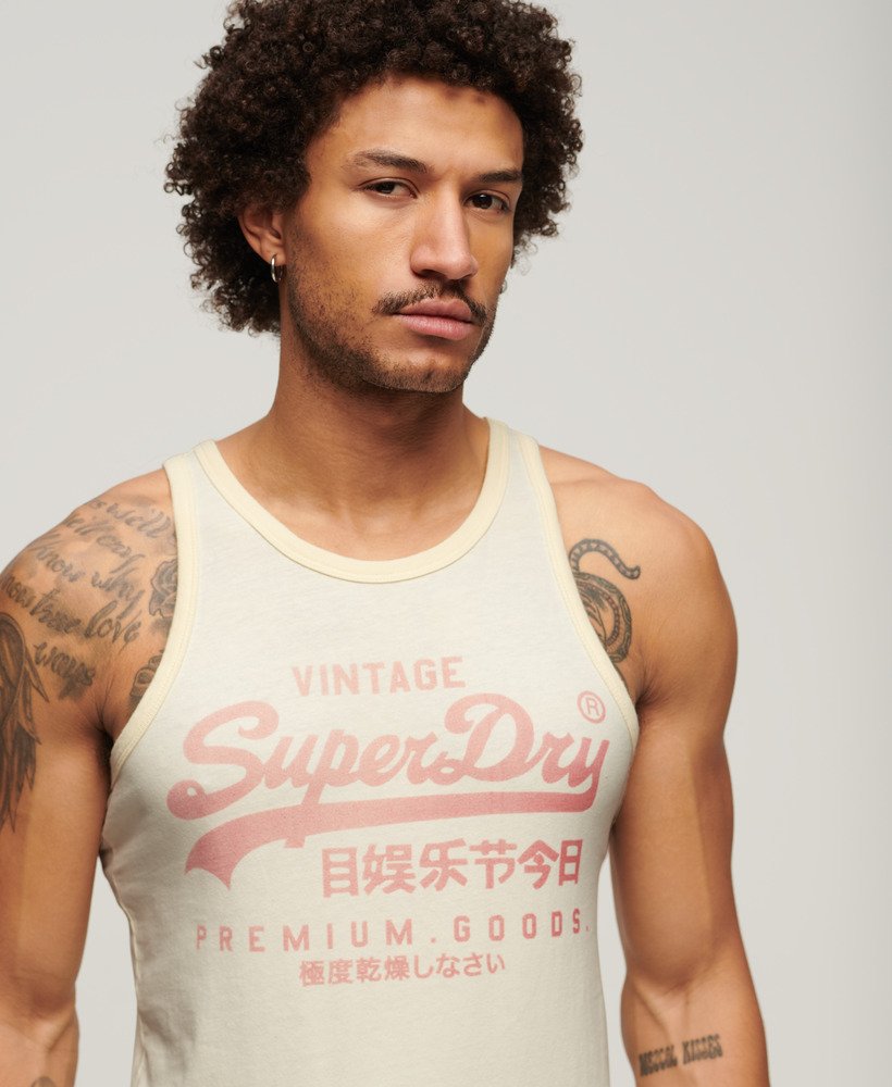 klassieke vintage vesttop met logo in crèmekleur.