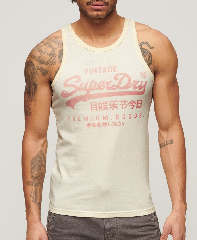 klassieke vintage vesttop met logo in crèmekleur.