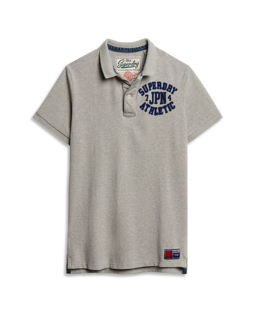 vintage sportief poloshirt in lichtgrijs gemêleerd.