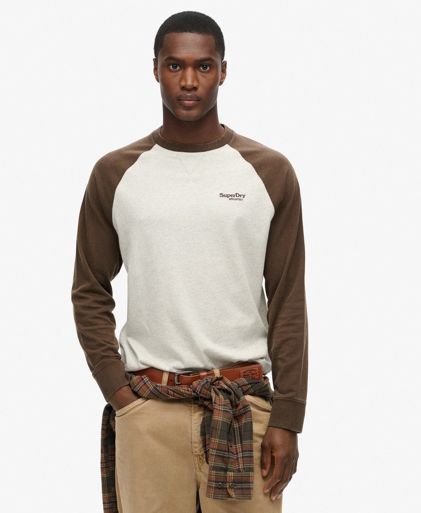 essential logo baseball long sleeve top in lightning grey grindlebracken brown