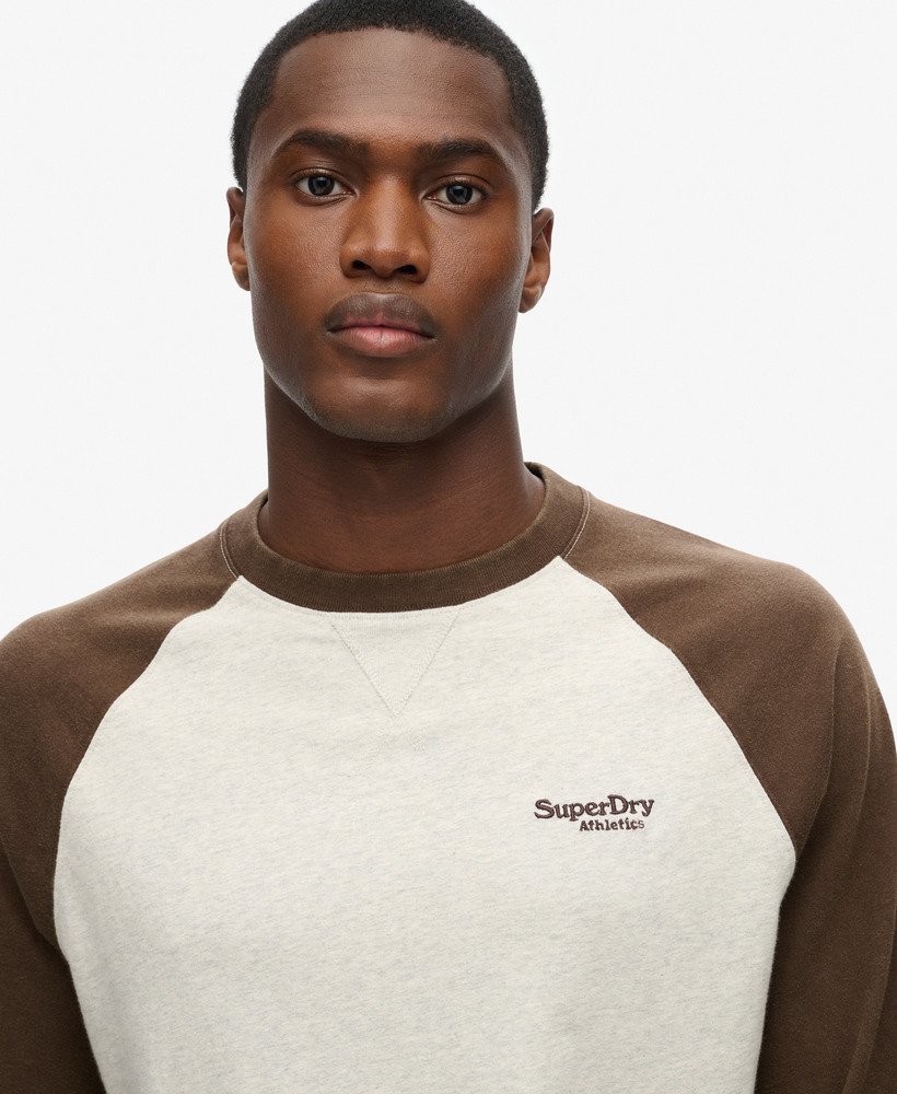 essential logo baseball long sleeve top in lightning grey grindlebracken brown