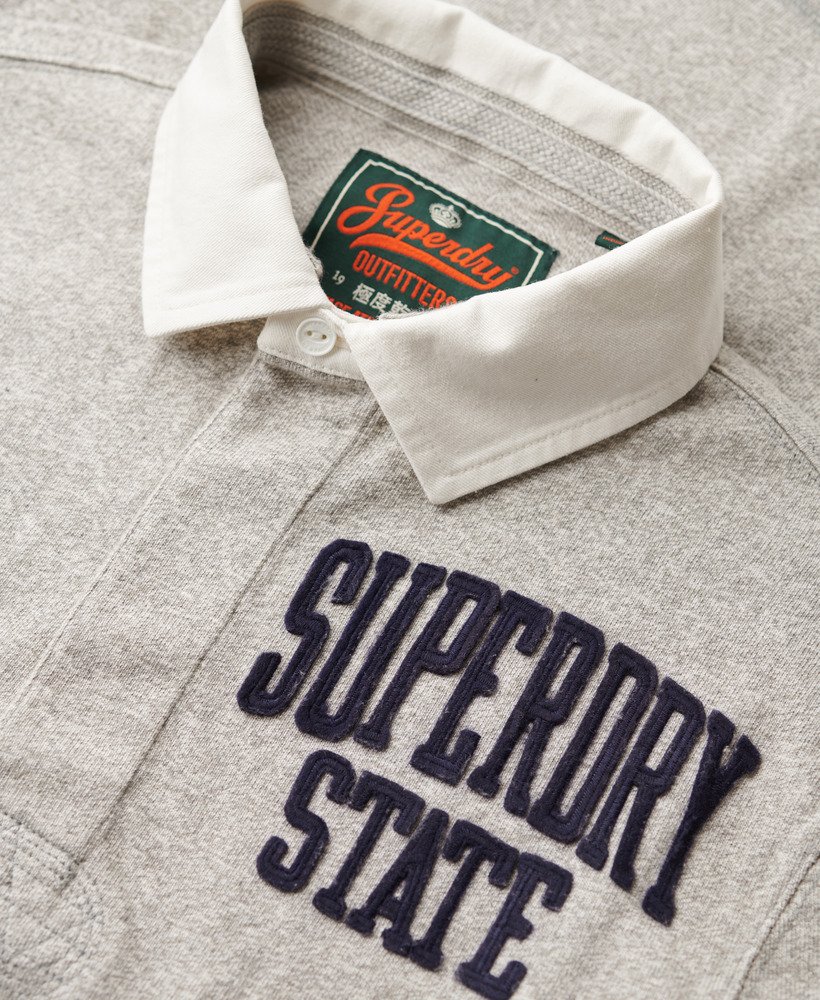 sportief rugbyshirt in vintage sweatstof lichtgrijs gemêleerd.