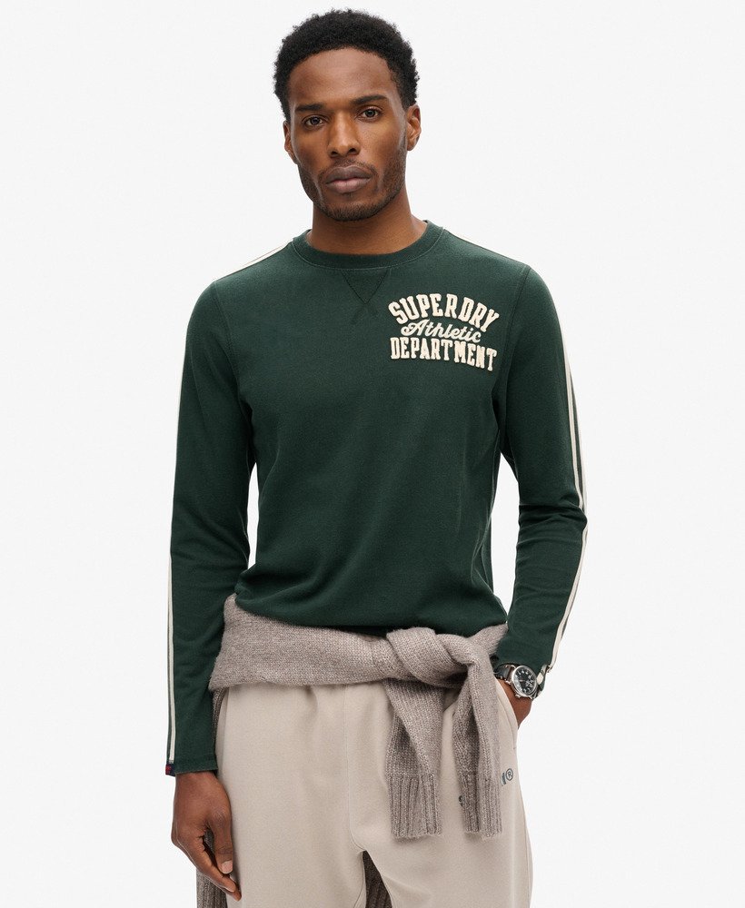 vintage sportieve top met lange mouwen en strepen in donkergroen academy dark green