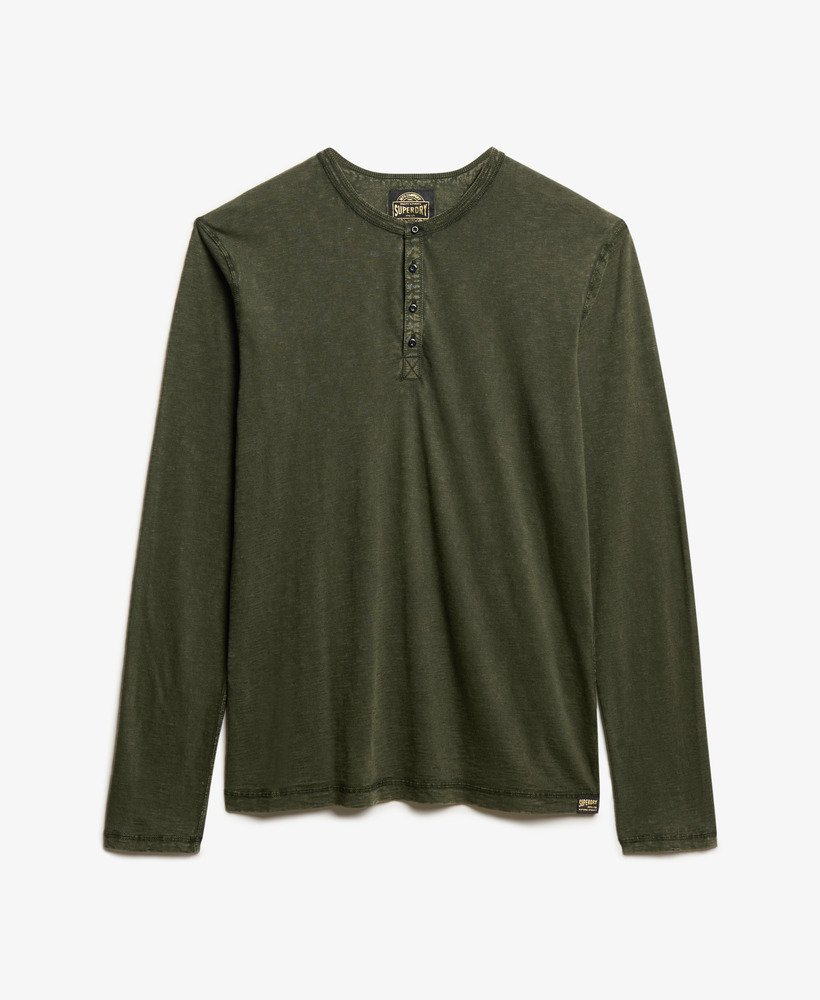 opa-top met lange mouwen van jersey in olijfgroen afkomstig uit een surplusvoorraad.