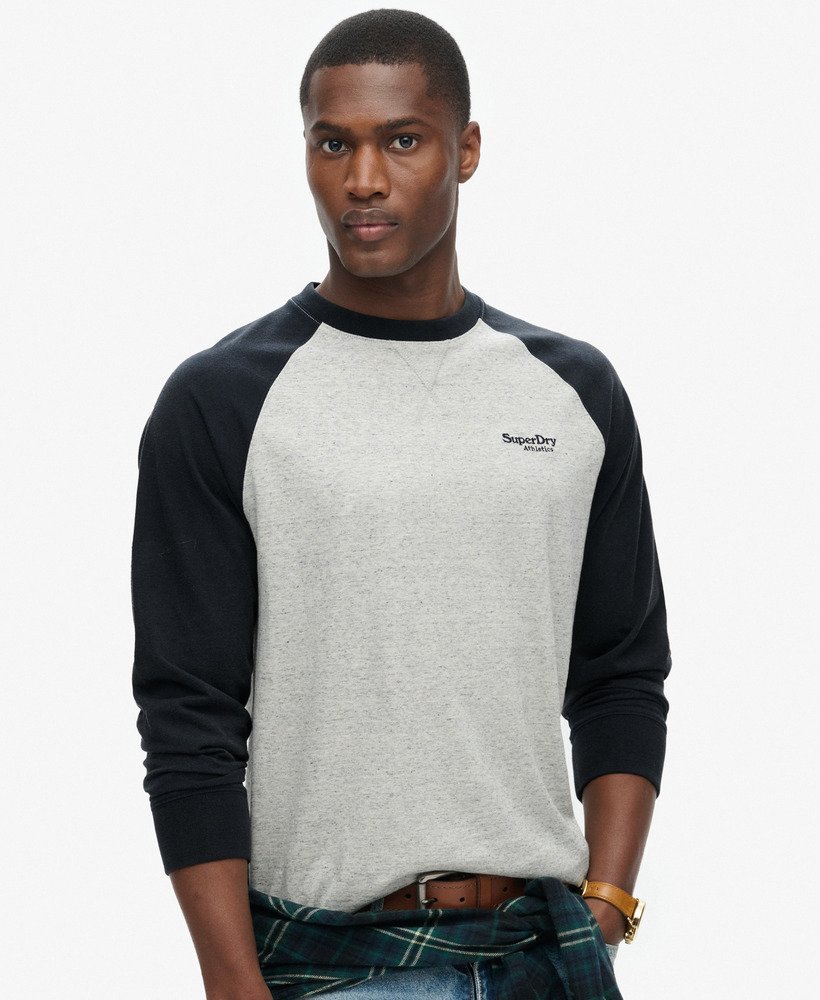 essential logo baseball long sleeve top in grey fleck marleclipse navy