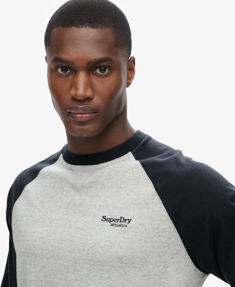 essential logo baseball long sleeve top in grey fleck marleclipse navy
