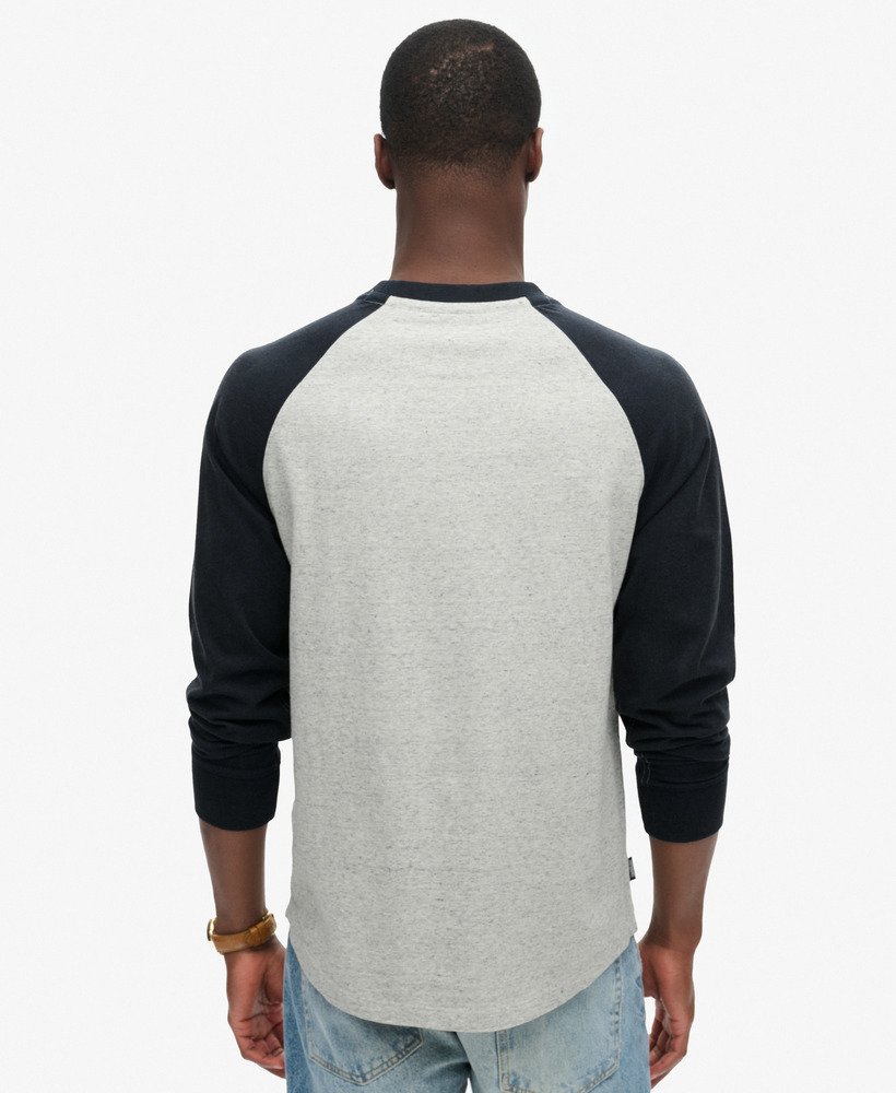 essential logo baseball long sleeve top in grey fleck marleclipse navy