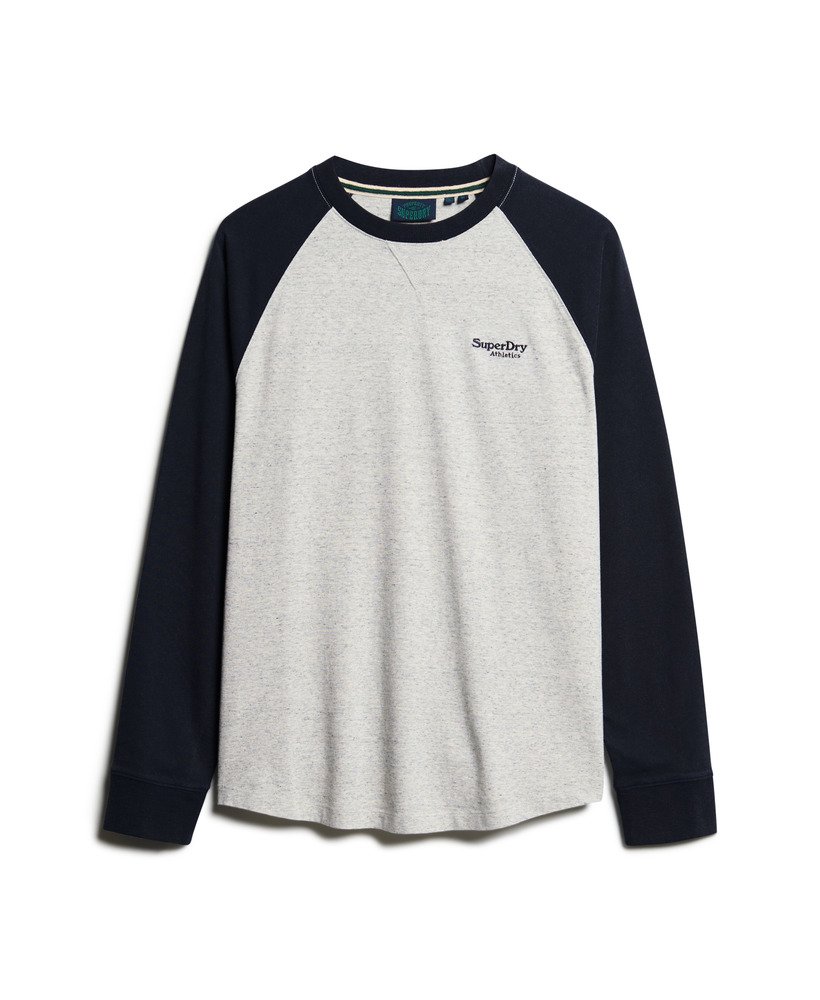 essential logo baseball long sleeve top in grey fleck marleclipse navy