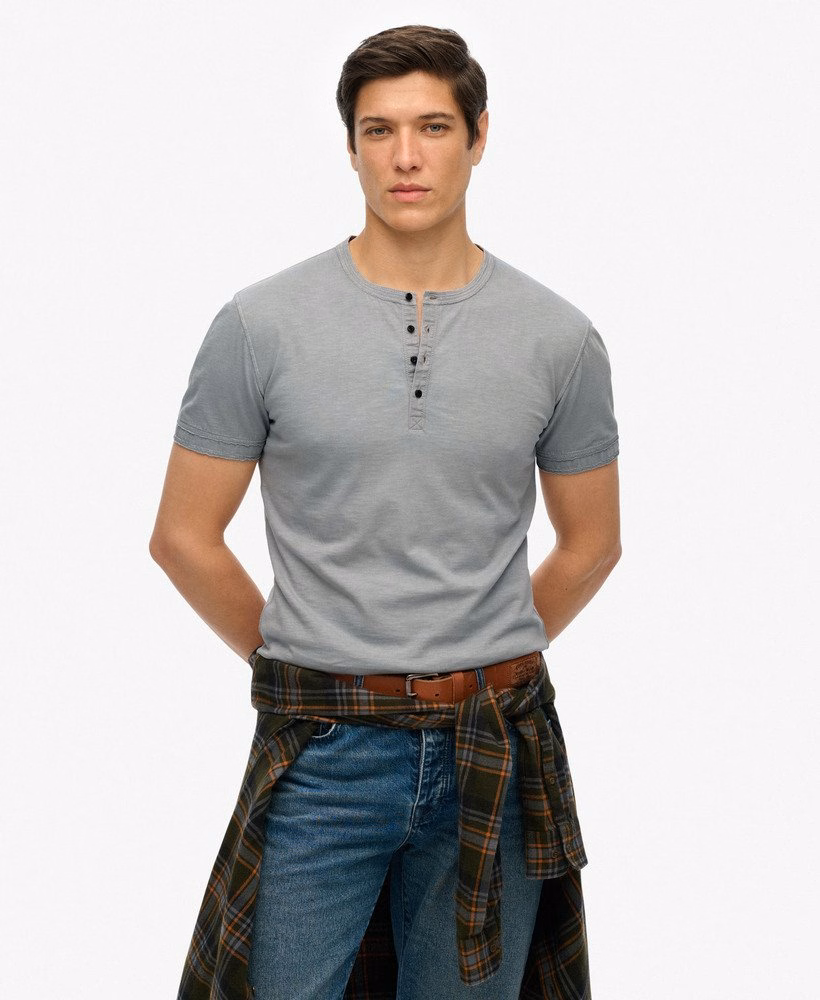Henley-top met korte mouwen van slub-jersey