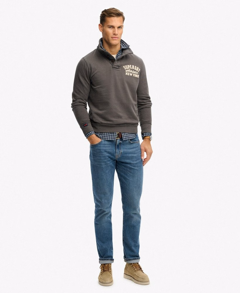 Vintage sportieve Henley-sweatshirt