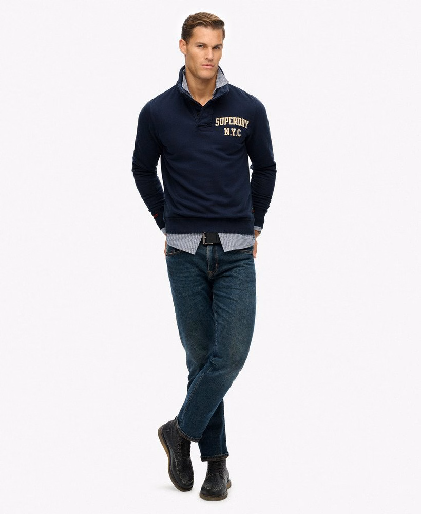 Vintage sportieve Henley-sweatshirt