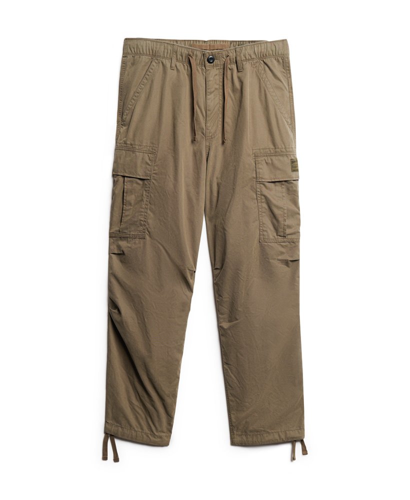 biologische katoenen vintage cargobroek met parachuteprint in donker kaki