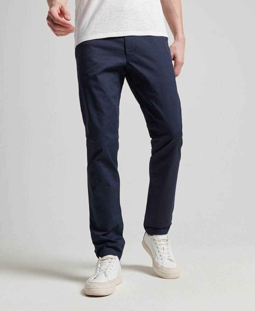 slim tapered stretch chinos in rinse navy