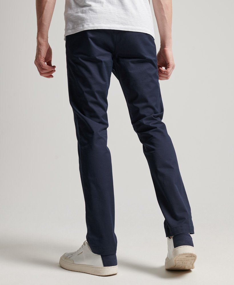 slim tapered stretch chinos in rinse navy