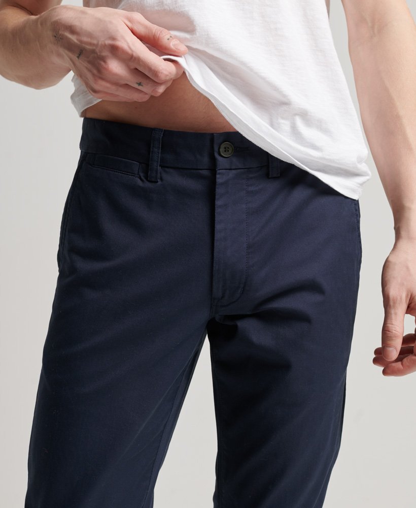 slim tapered stretch chinos in rinse navy