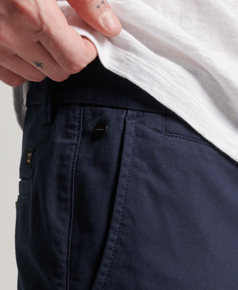slim tapered stretch chinos in rinse navy