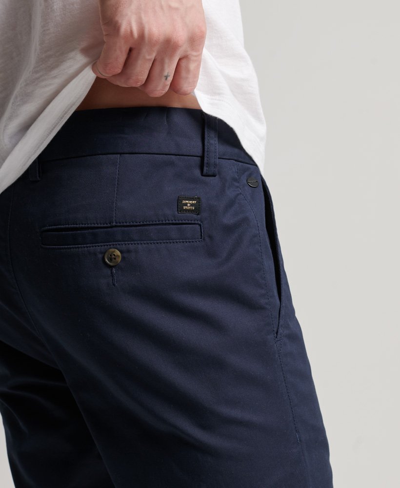 slim tapered stretch chinos in rinse navy