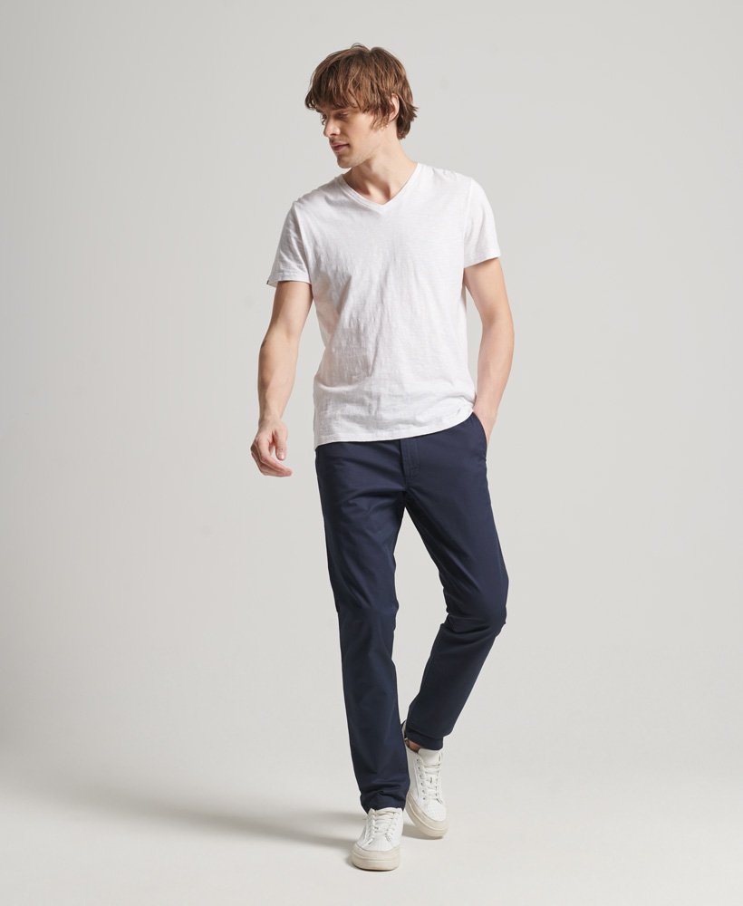 slim tapered stretch chinos in rinse navy