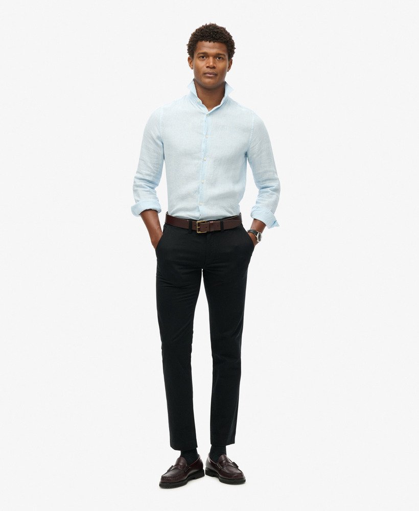slim fit stretch chino broek met taps toelopende pijpen in zwart
