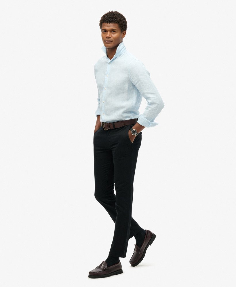 slim fit stretch chino broek met taps toelopende pijpen in zwart