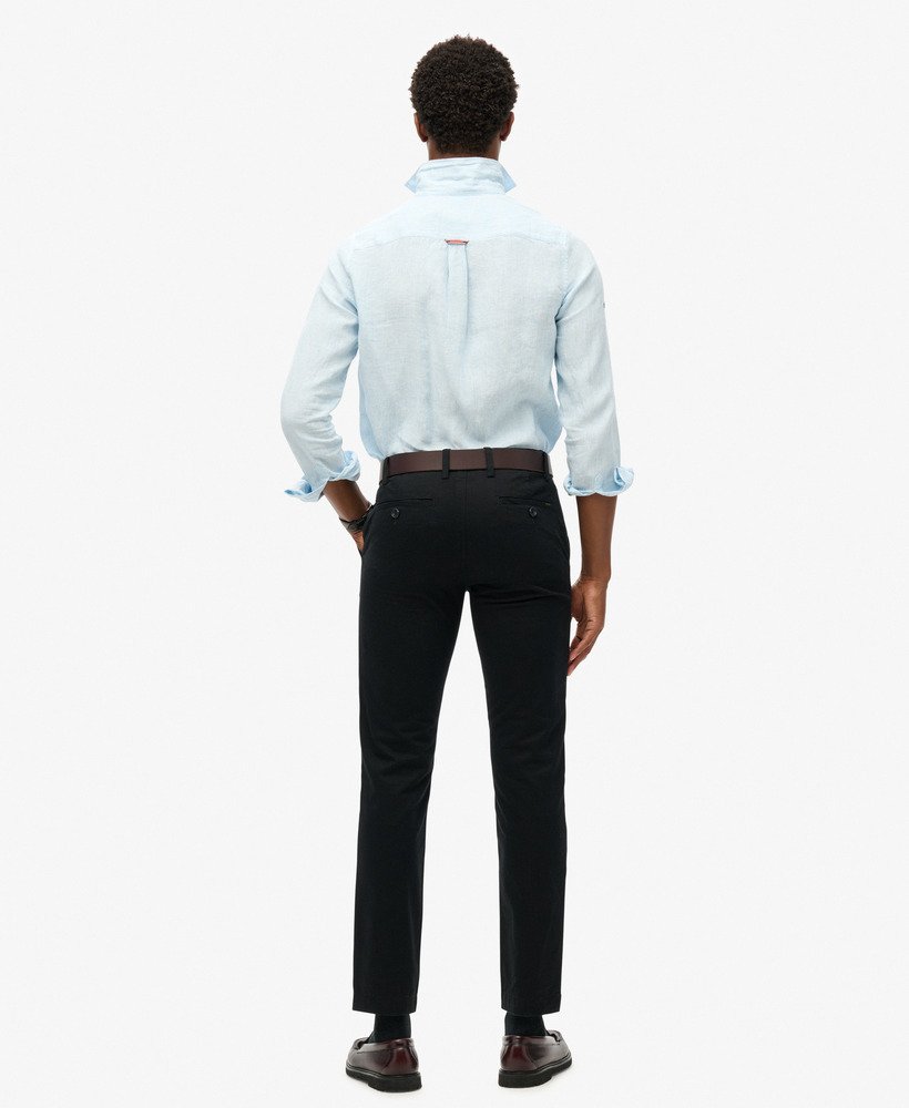slim fit stretch chino broek met taps toelopende pijpen in zwart