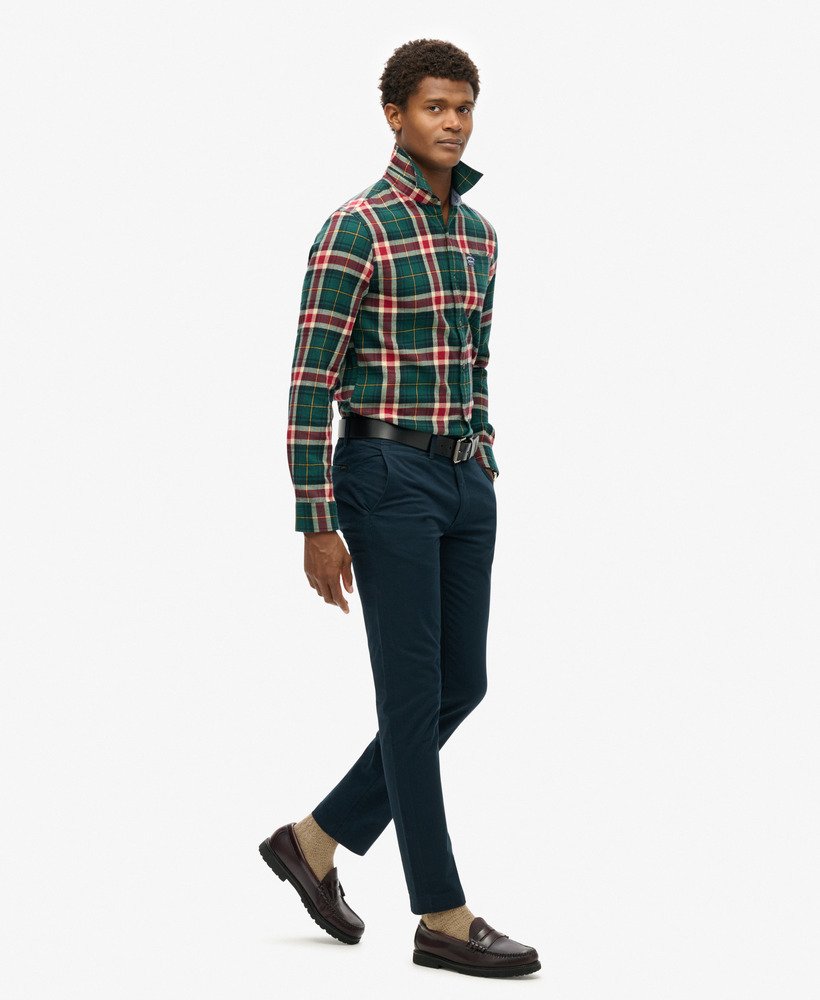 slim fit taps toelopende stretch chino broek in eclipse navy