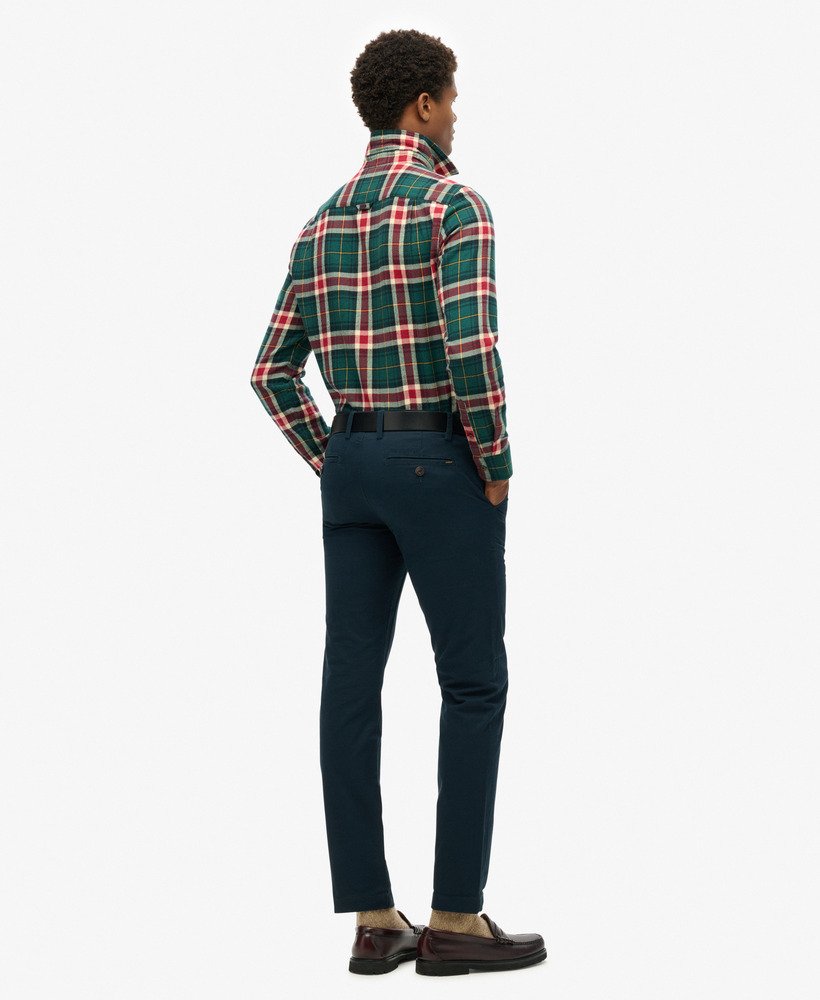 slim fit taps toelopende stretch chino broek in eclipse navy