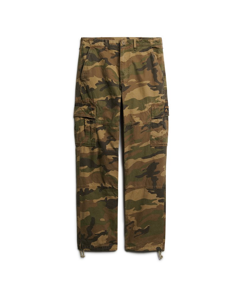 biologische katoenen baggy cargobroek in us woodland camouflageprint