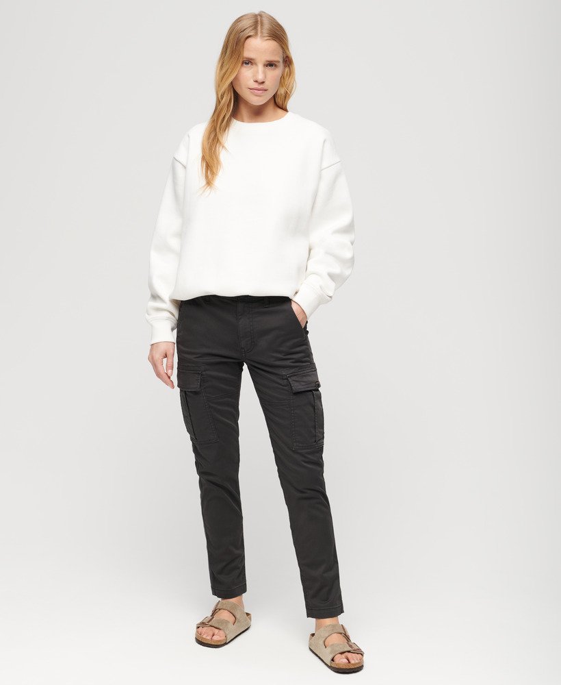 slim fit cargobroek met middelhoge taille in zwart