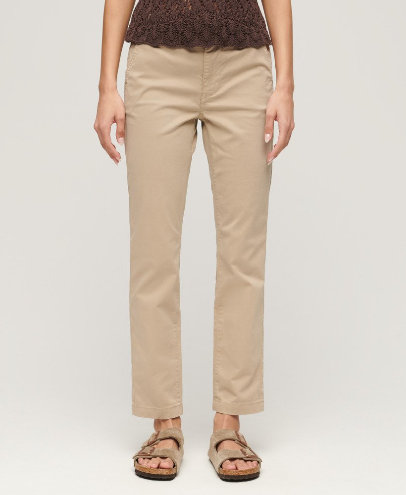 chino broek met middelhoge taille in stonewash taupebruin