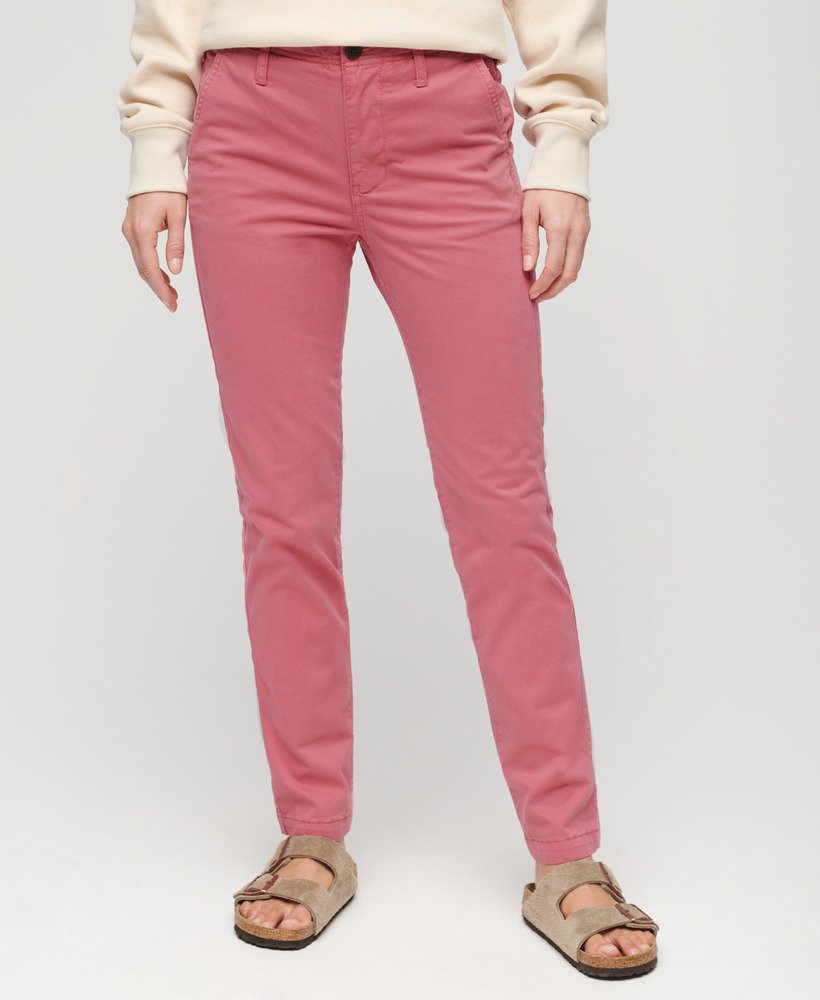 chino broek met middelhoge taille in mauve roze