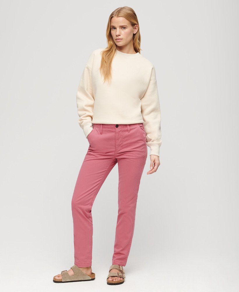 chino broek met middelhoge taille in mauve roze