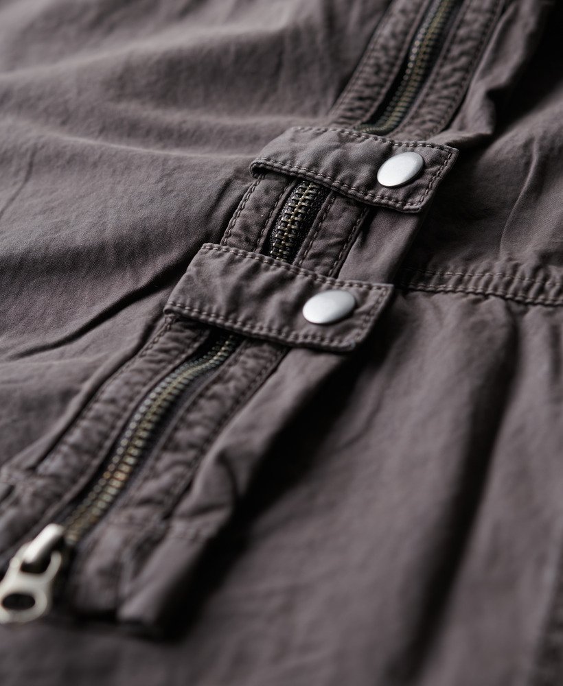 vintage cargo broek met lage taille en elastische tailleband in donkergrijs.