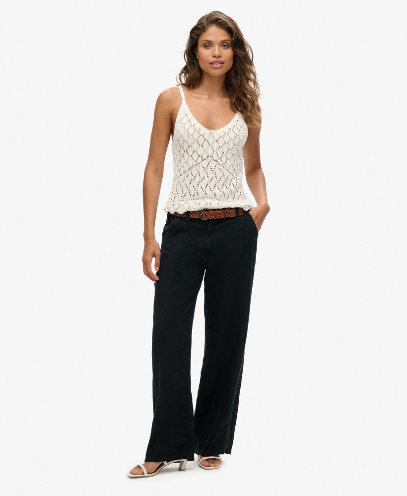 linnen broek met lage taille in zwart