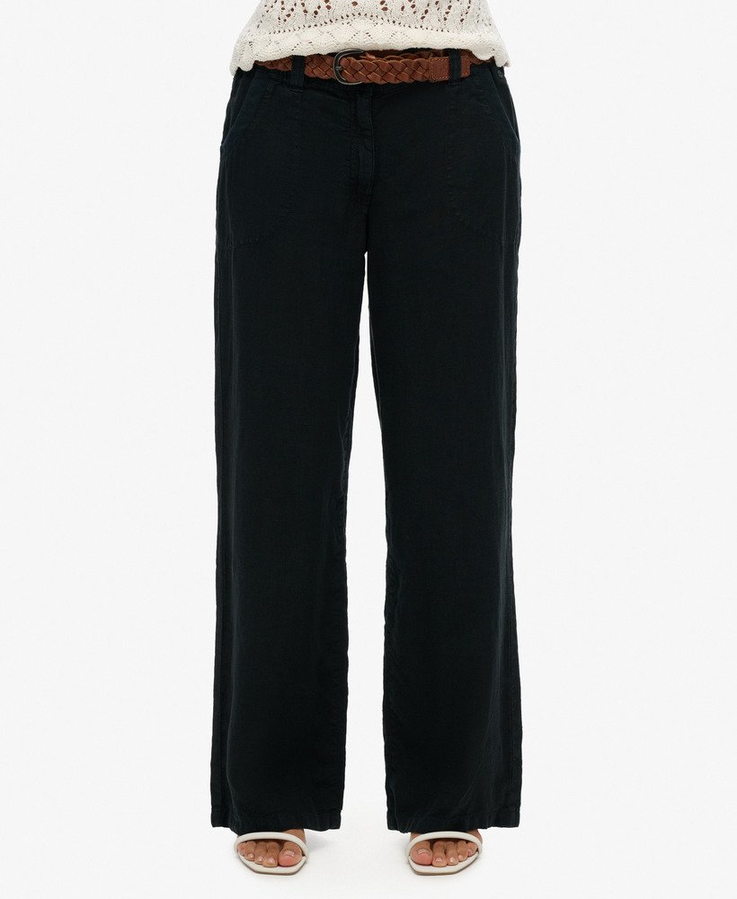 linnen broek met lage taille in zwart