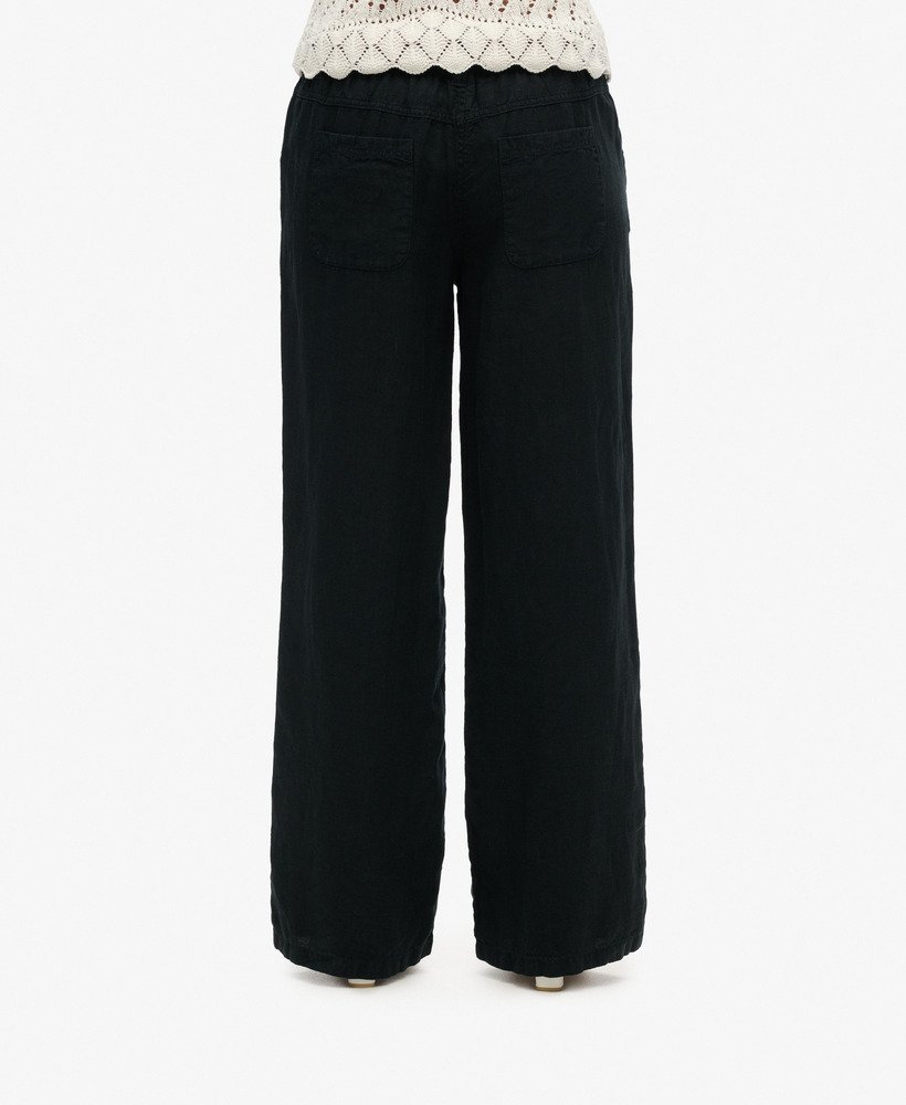 linnen broek met lage taille in zwart