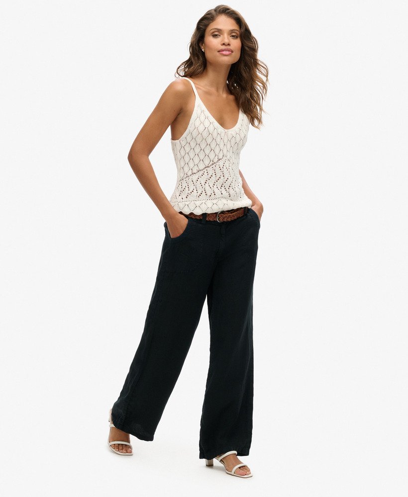 linnen broek met lage taille in zwart